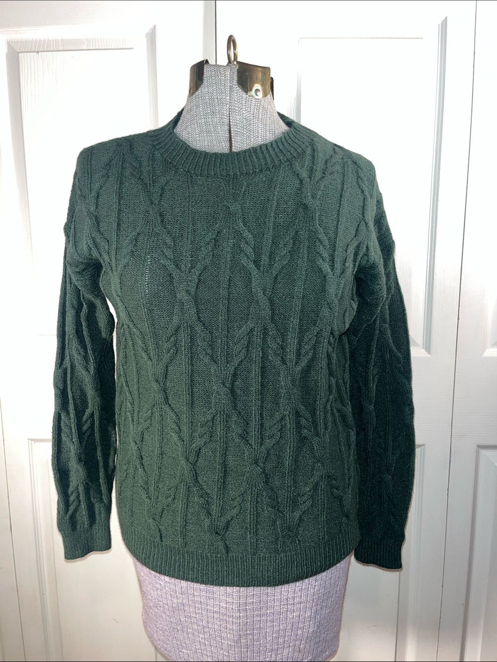 SHEIN Forest Green Cable Knit Crewneck Sweater